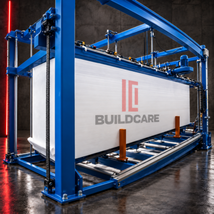 Blue industrial machine with BUILDCARE watermark
